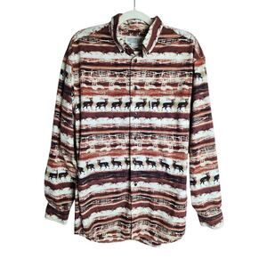 Roundtree & Yorke Mens Casual Button Down Shirt sz L cotton Elk print hunting